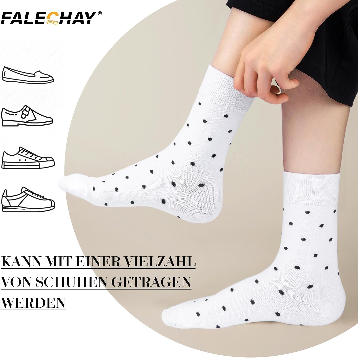 Detalle de Falechay 10 Paar Damensocken mit Punkt-Streifen-Muster (Baumwolle), Sport-Style für 35–42