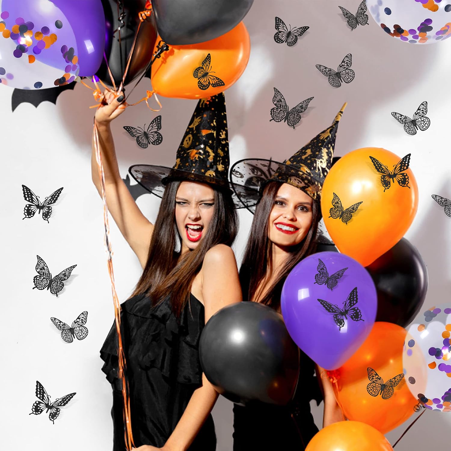 Detalle 2 de SAOROPEB BWD01-48P-BLACK 3D Butterfly Wall Stickers, Black Metallic Paper, 48 Pieces