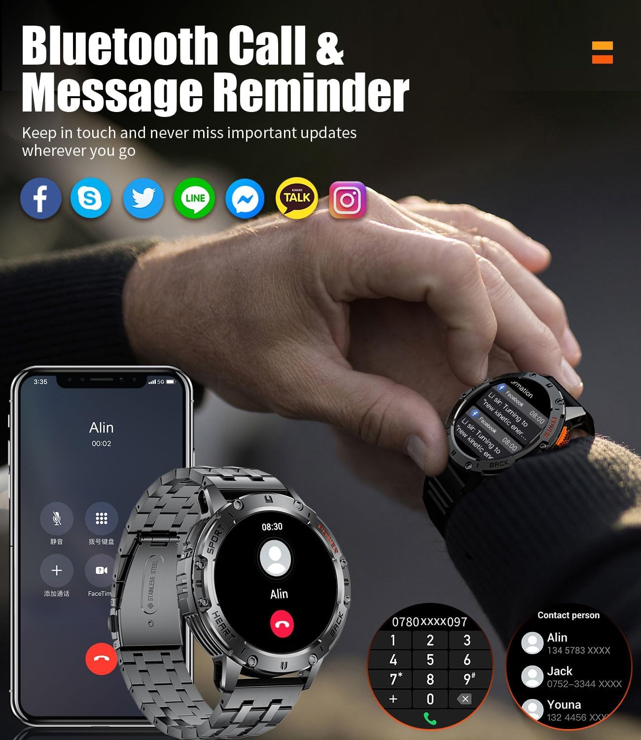 Detalle de LIGE 1.43" Military Smart Watch