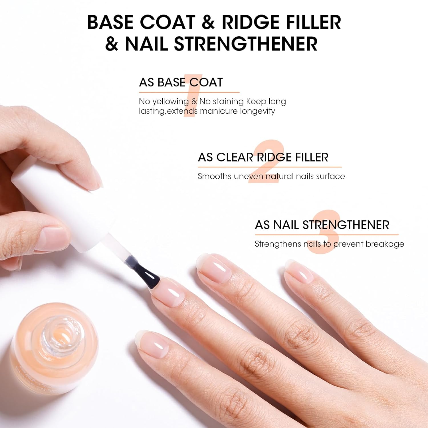 Detalle 2 de GELLEN Clear Nail Polish Ridge Filling Base Coat – 3-in-1 Nail Strengthener, Ridge Filler & Growth Support