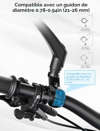 Detalle de COICER Retroviseur Velo – Rétroviseur gauche pour vélo électrique, adaptable à la plupart des guidons (21–26 mm)