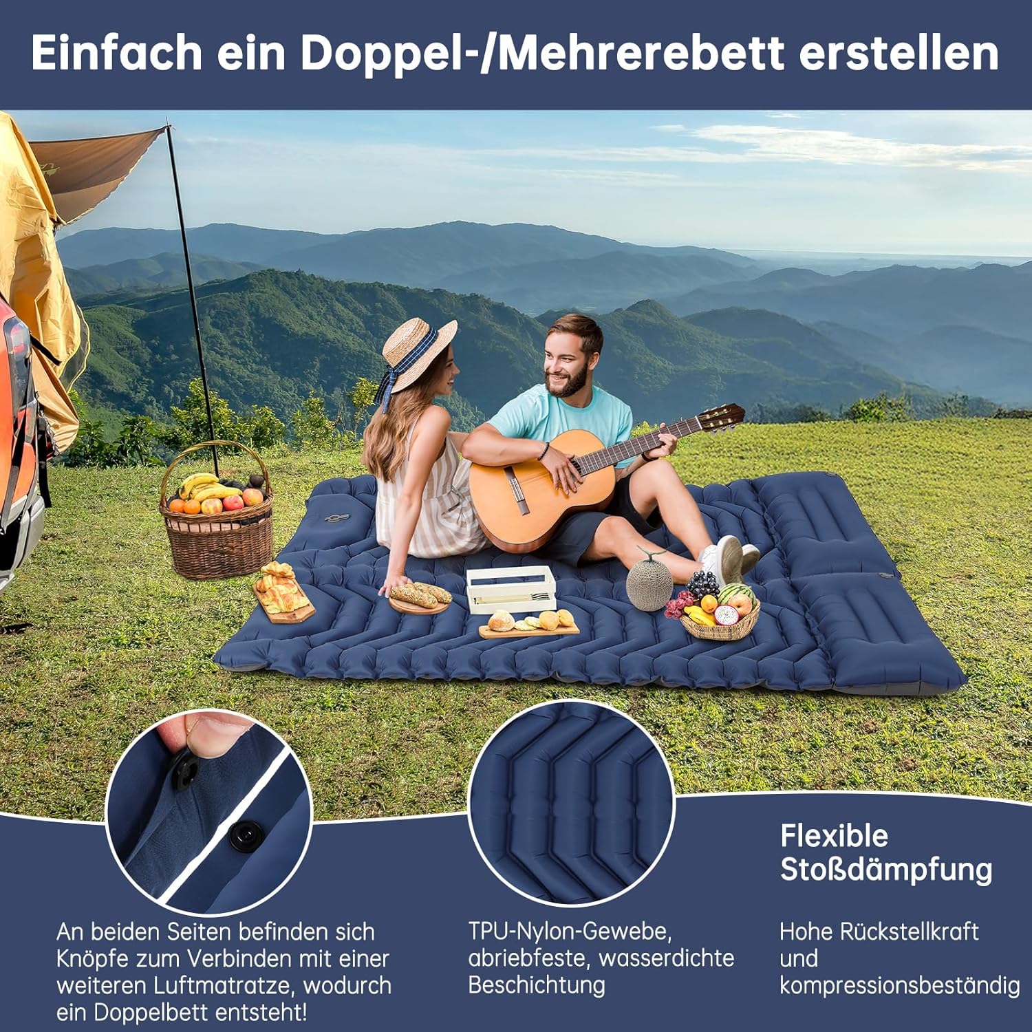 Thumbnail 6 de HAUSPROFI Isomatte Camping – ultraleicht, 9 cm dick, Fußpumpe, Kissen, blau