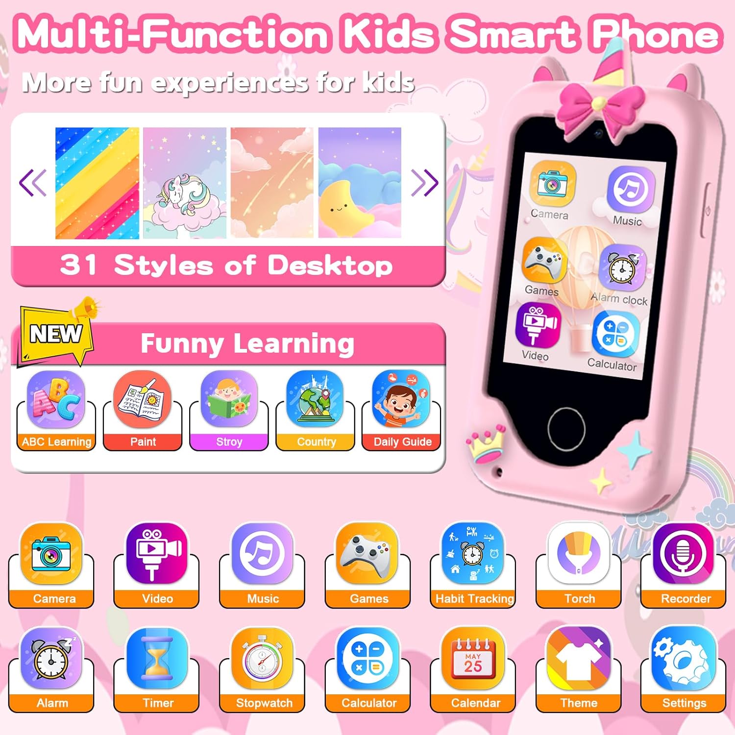 Detalle de Kids Phone Toys: 2.8" Touchscreen Smartphone for 3-12 Year Olds