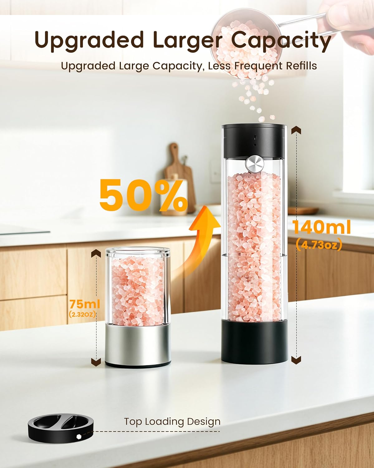 Detalle de Electric Salt and Pepper Grinder Set, 140ml Capacity