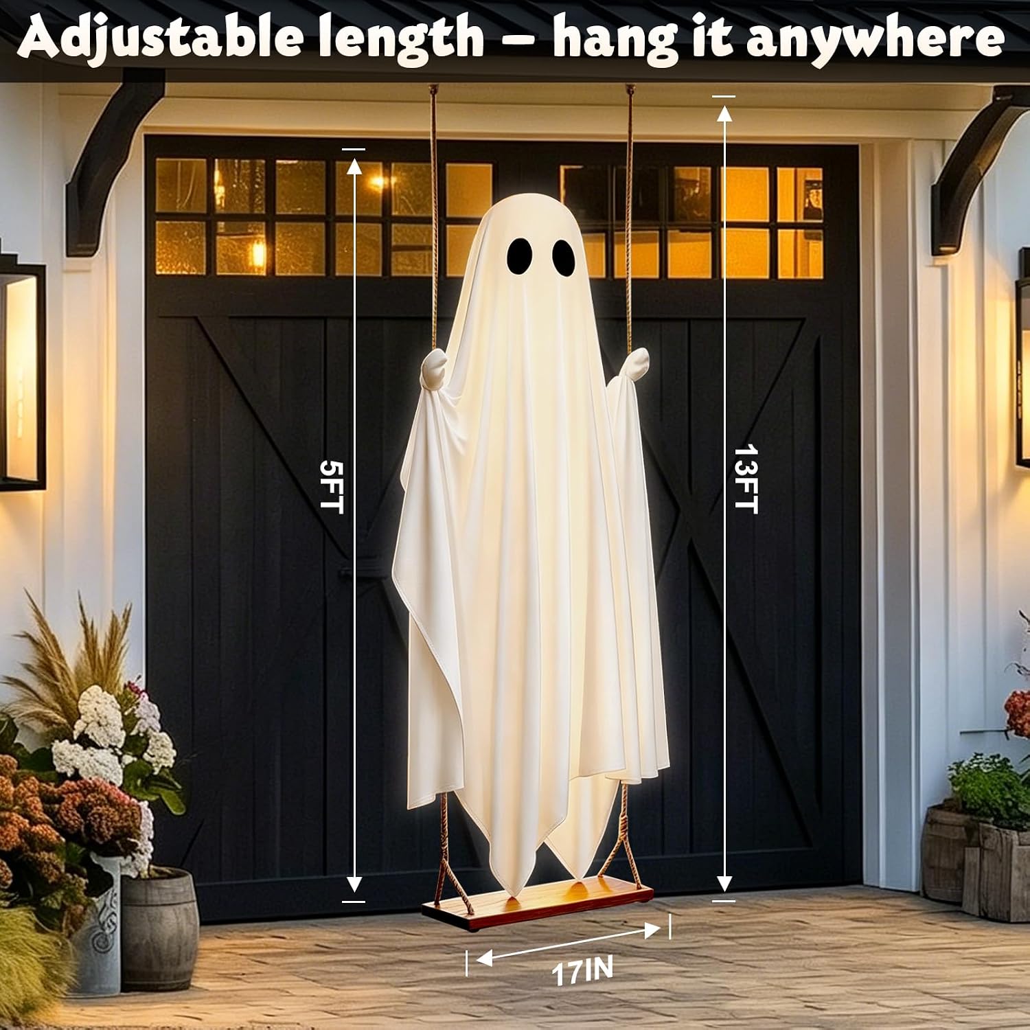 Detalle 2 de OOBILA Oobila-hw-2pk 5 FT Swinging Ghost Halloween Decor with Lights