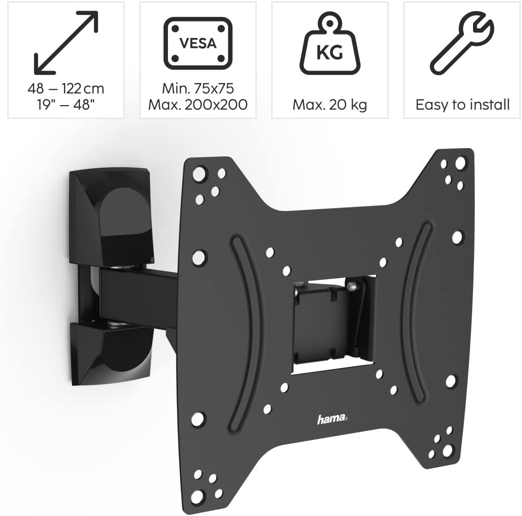 Thumbnail 1 de Hama 118100 Full Motion TV wall mount & monitor mount (19–48 inches, VESA up to 200 x 200) in Black