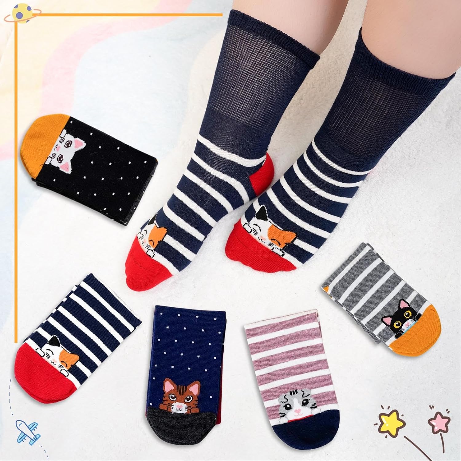 Thumbnail 5 de PUTUO Calcetines Niña Niño de Algodón 5 Pares Sin Costuras