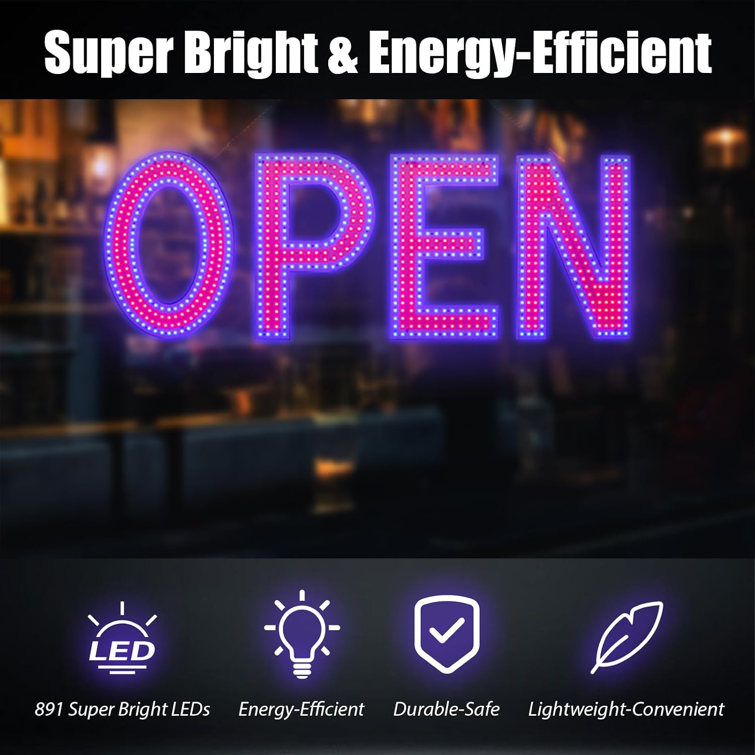 Detalle de Thirdpolite 40"x14" LED Open Sign, Dimmable Red and Blue