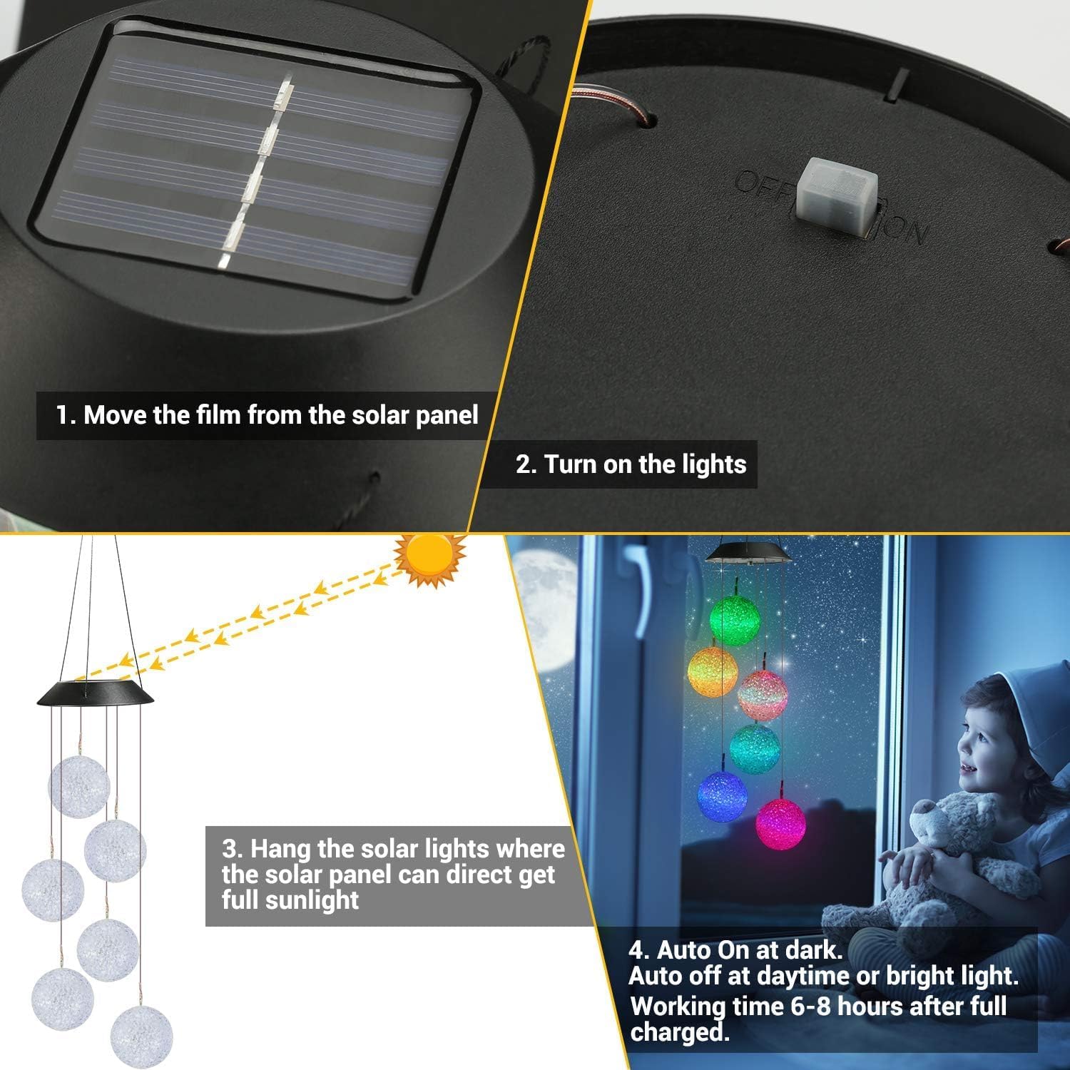 Detalle de Qedertek Windspiele für Draußen – LED-Schmetterlinge mit Solarbetrieb und Farbwechsel