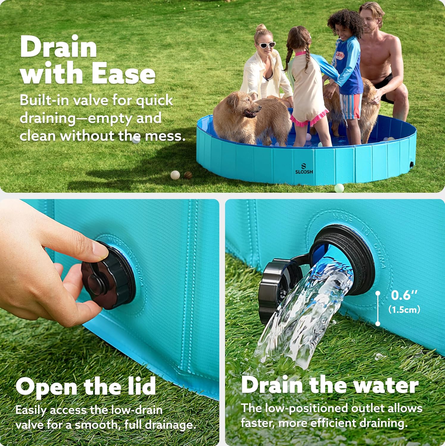 Detalle de SLOOSH Foldable Dog Kiddie Pool: Portable, Anti-Slip, Hard Plastic Doggie Pool (Blue, 71" x 12")