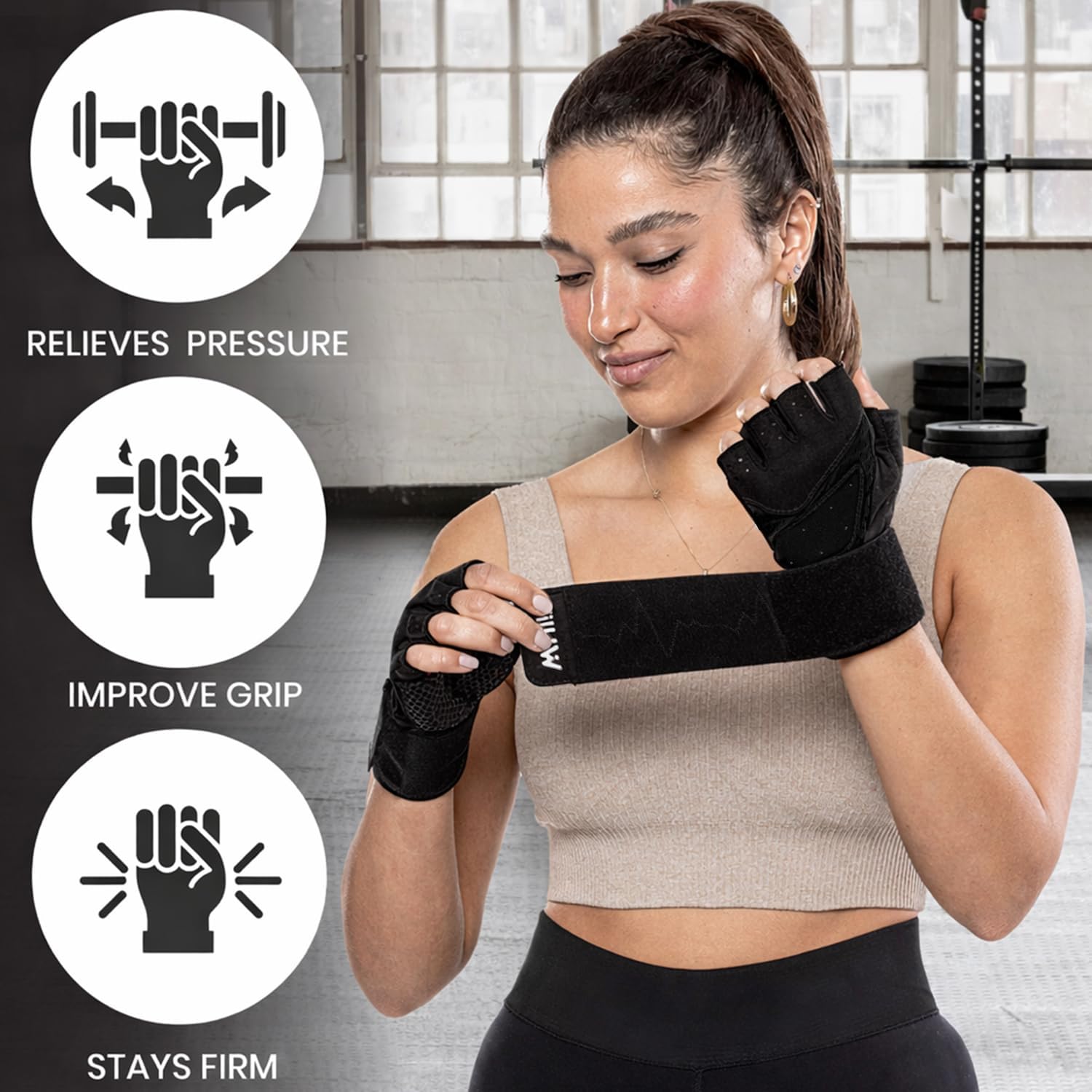 Detalle 2 de MhIL Workout Gloves for Women with Padded Palms and Adjustable Wrist Wraps