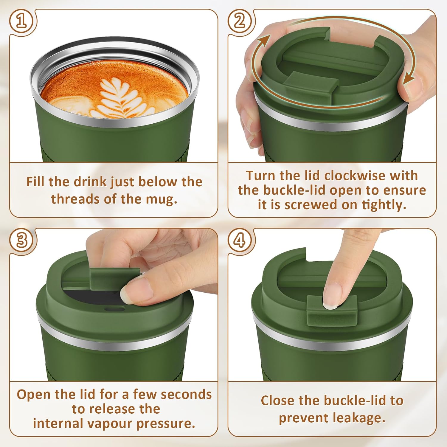 Thumbnail 5 de KETIEE Kaffeebecher to go (510 ml) – vakuumisolierter Thermobecher mit auslaufsicherem Deckel, olivgrün