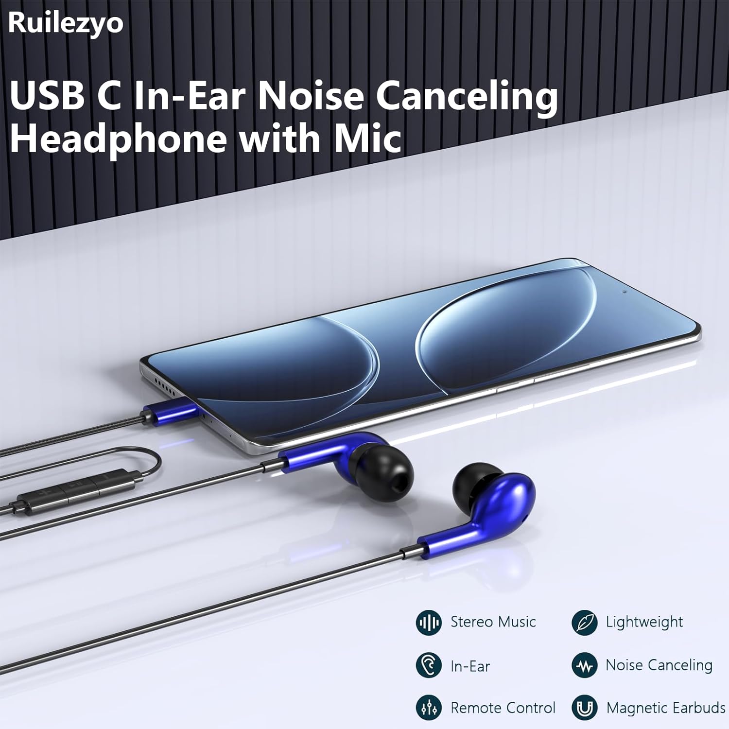 Thumbnail 2 de USB-C In-Ear-Kopfhörer mit Mikrofon für Samsung Galaxy & iPhone/iPad – Kabel-Kopfhörer im Set mit Ohrstöpseln