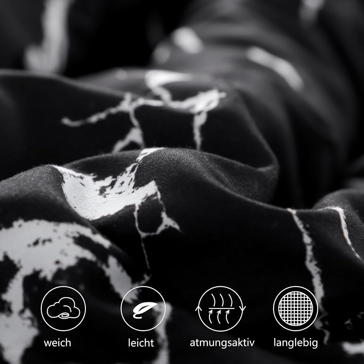 Thumbnail 3 de RUIKASI Bettwäsche 220x240 cm – 3-teiliges Schwarz-Set mit Marmor Muster aus Mikrofaser