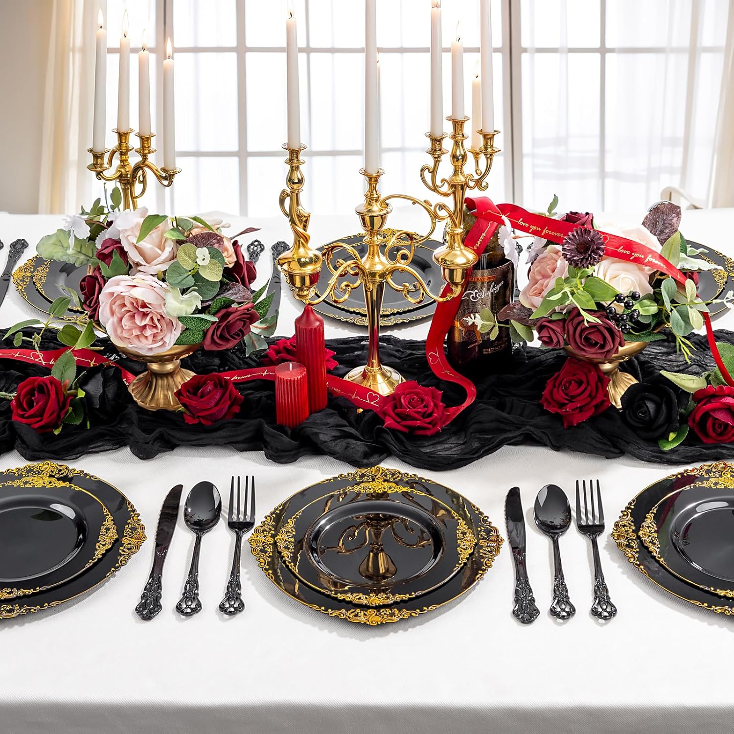 Detalle de Joyido 150PCS Black Plastic Silverware – Heavy Duty Disposable Cutlery Set for Catering