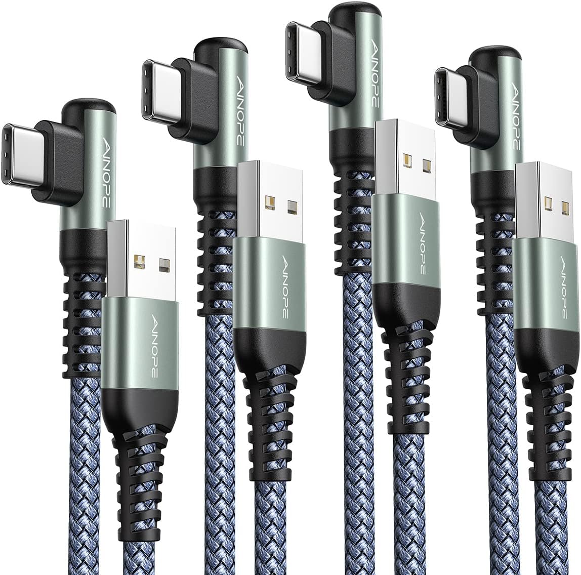 Detalle de AINOPE USB-C Schnellladekabel 3.1A – 4er-Set, 0,5/1/2/3 m, right-angled USB-A zu USB-C Kabel, Nylon geflochten