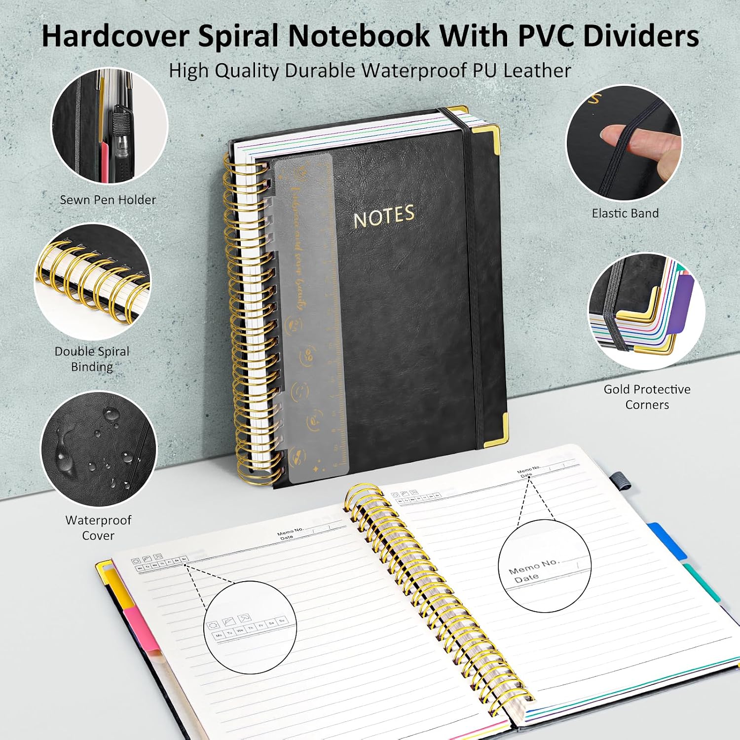 Detalle de Hardcover Spiral Notebook, 300 Pages