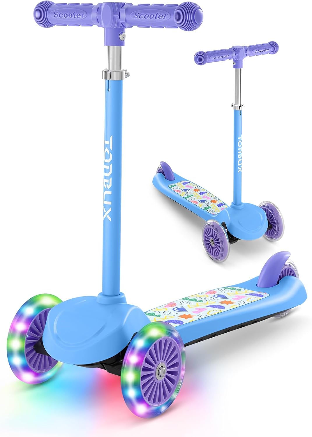 Detalle de TONBUX Kids Scooter for Ages 3-8 (3-Wheel) with Light-Up Wheels & Adjustable 4-Level Height