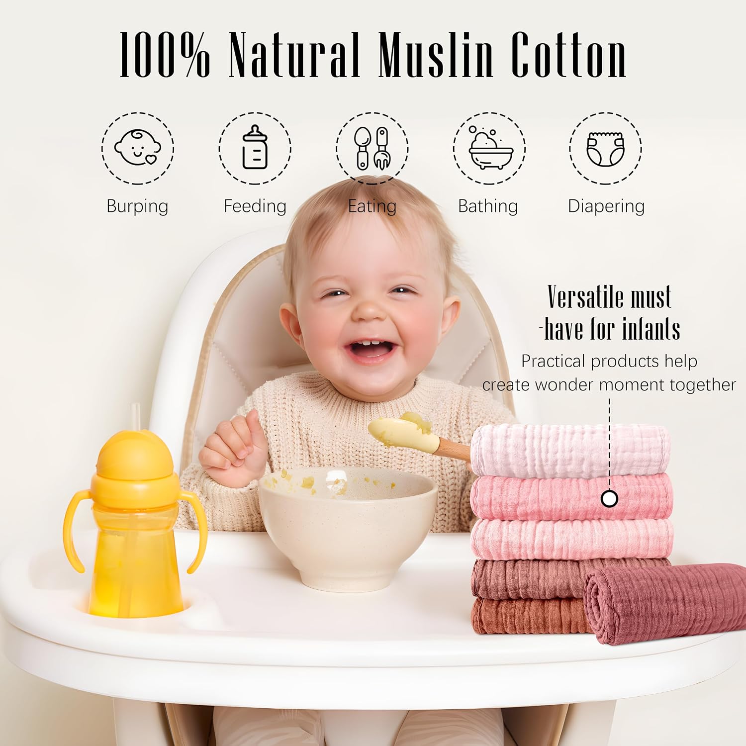 Detalle de SWEET DOLPHIN Muslin Burp Cloths, 100% Cotton
