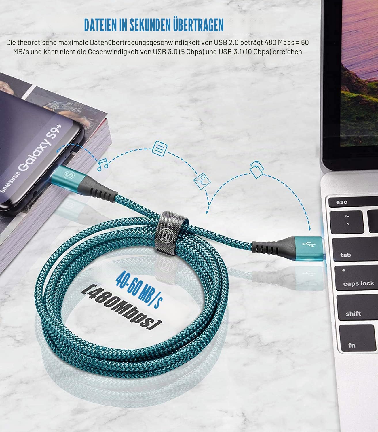 Detalle de Sweguard USB-C Kabel 3.1A (2er Set, 3 m) – Schnellladung & Datenübertragung