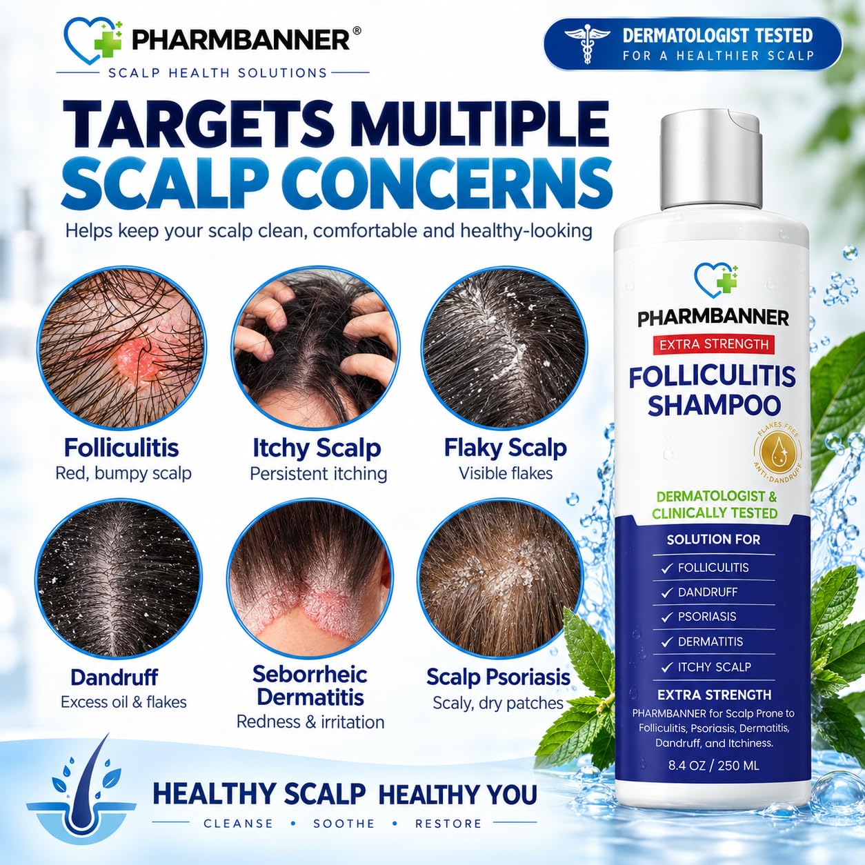 Detalle de PHARMBANNER Anti-Fungal Shampoo for Folliculitis, 8.4 fl oz