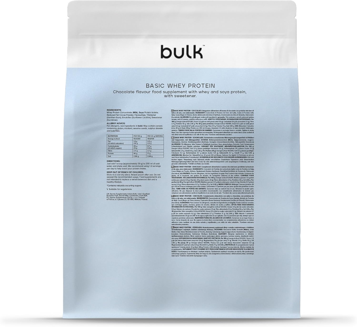 Thumbnail 4 de Bulk Basic Proteine del Siero in Polvere al Cioccolato 1,25 kg di BULK POWDERS – 41 porzioni