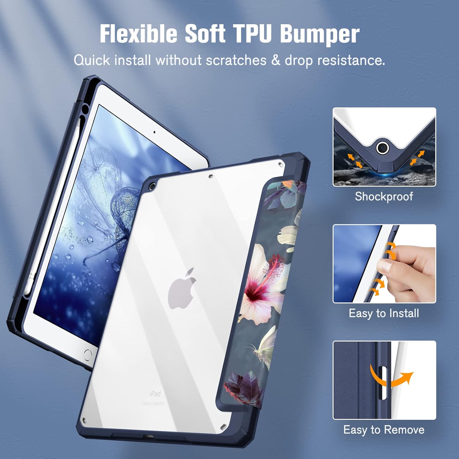 Thumbnail 4 de FINTIE Hybrid Case for iPad 9th/8th/7th Gen 10.2-inch with Clear Back, Pencil Holder, Auto Wake/Sleep – Hibiscus