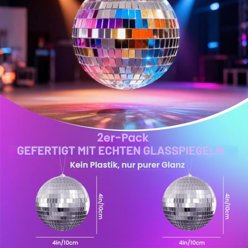 Detalle de Youdepot Discokugel-Set 10 cm – Zwei silberne Spiegelkugeln mit Aufhängung