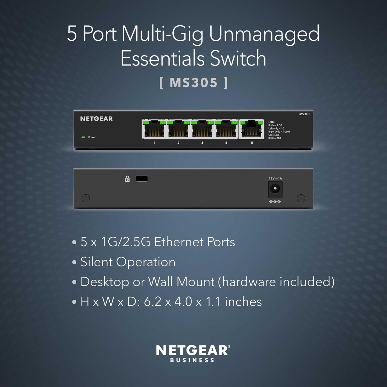 Thumbnail 1 de NETGEAR MS305-100NAS 5-Port 2.5G Ethernet Switch, Fanless Metal