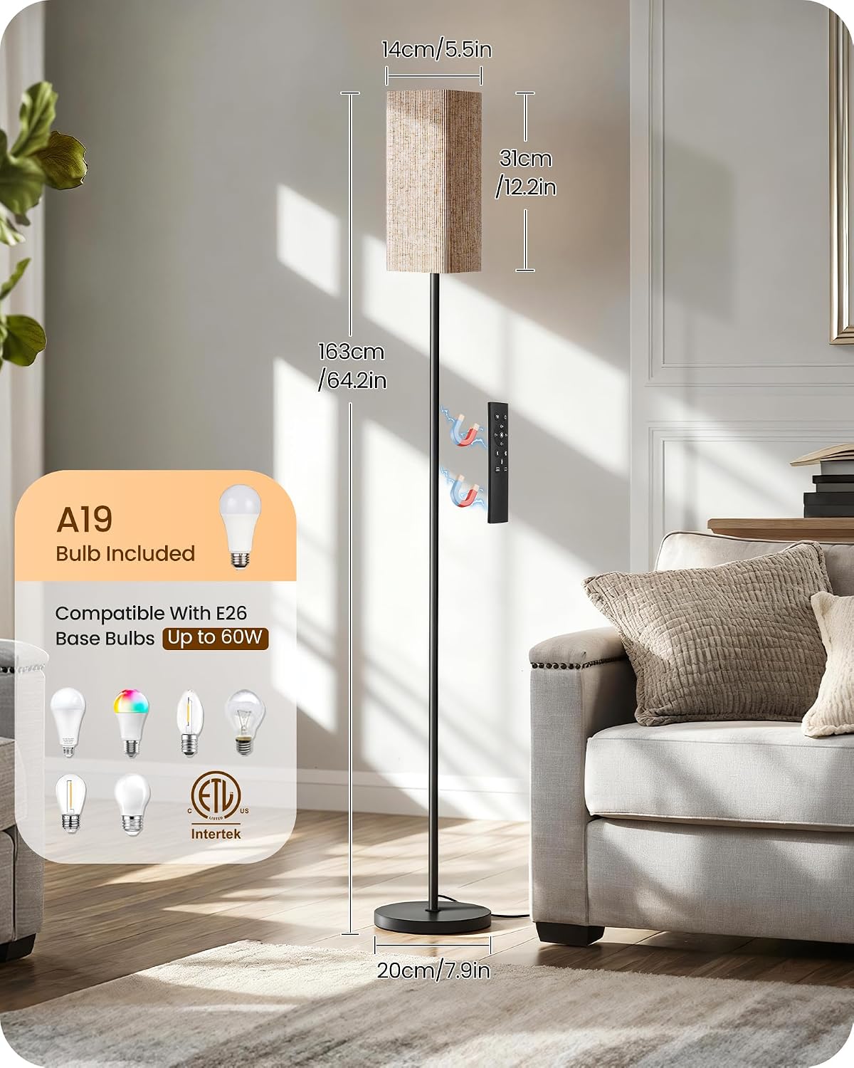 Detalle 1 de GOEBLESON BP-F004S 64.2-Inch Dimmable Floor Lamp with Remote