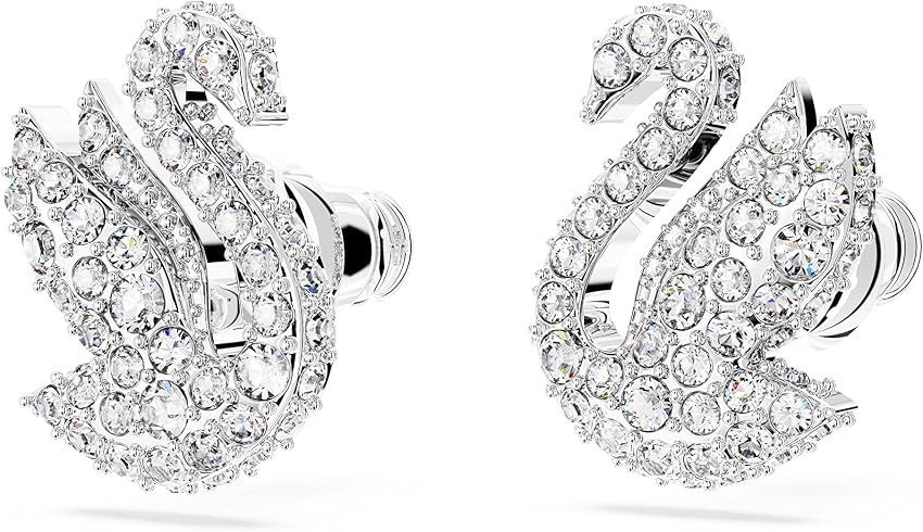 Detalle 1 de Swarovski Iconic Swan pendientes botón blancos rodio