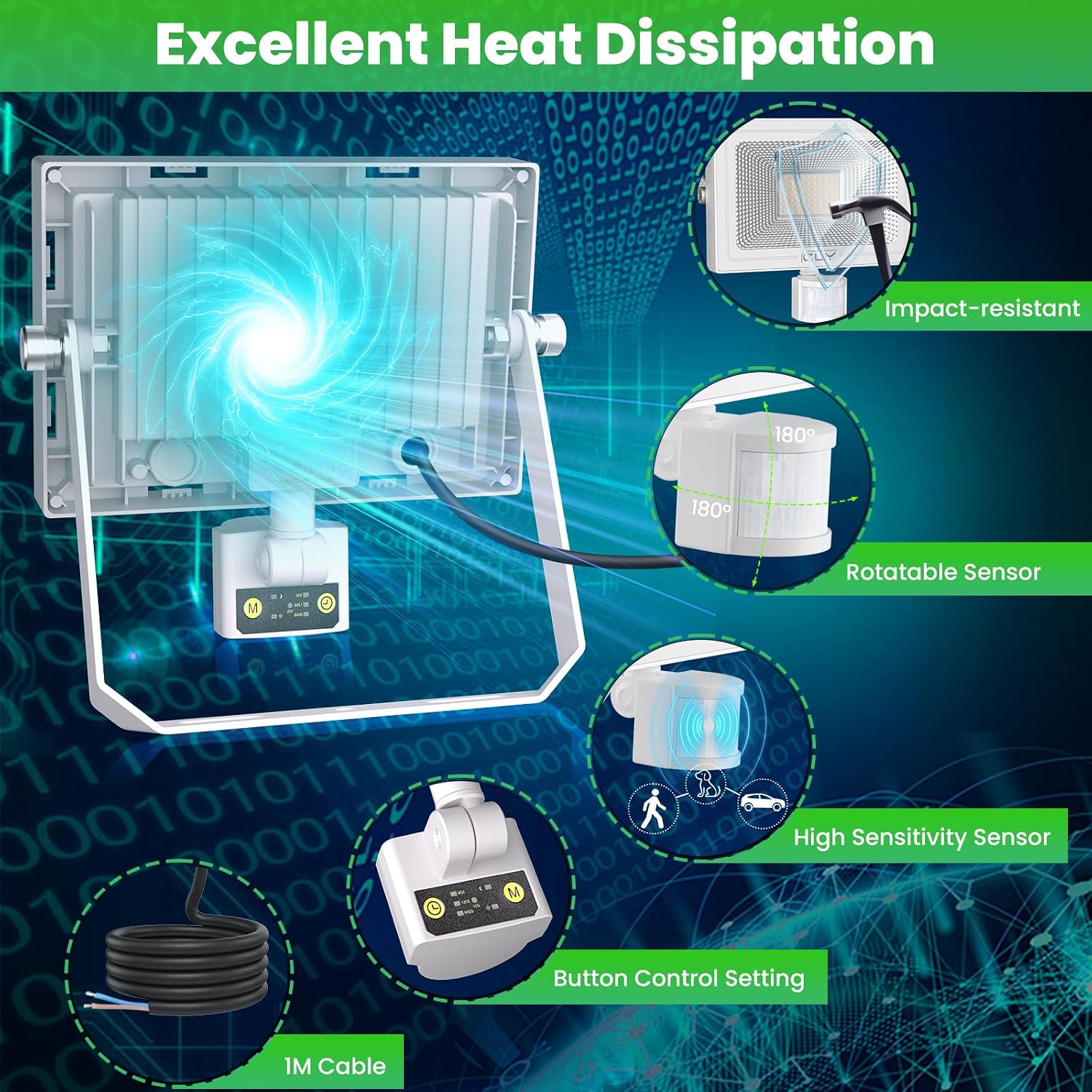 Detalle 2 de CLY faretto LED da esterno con sensore di movimento 50W IP66 (2700K)