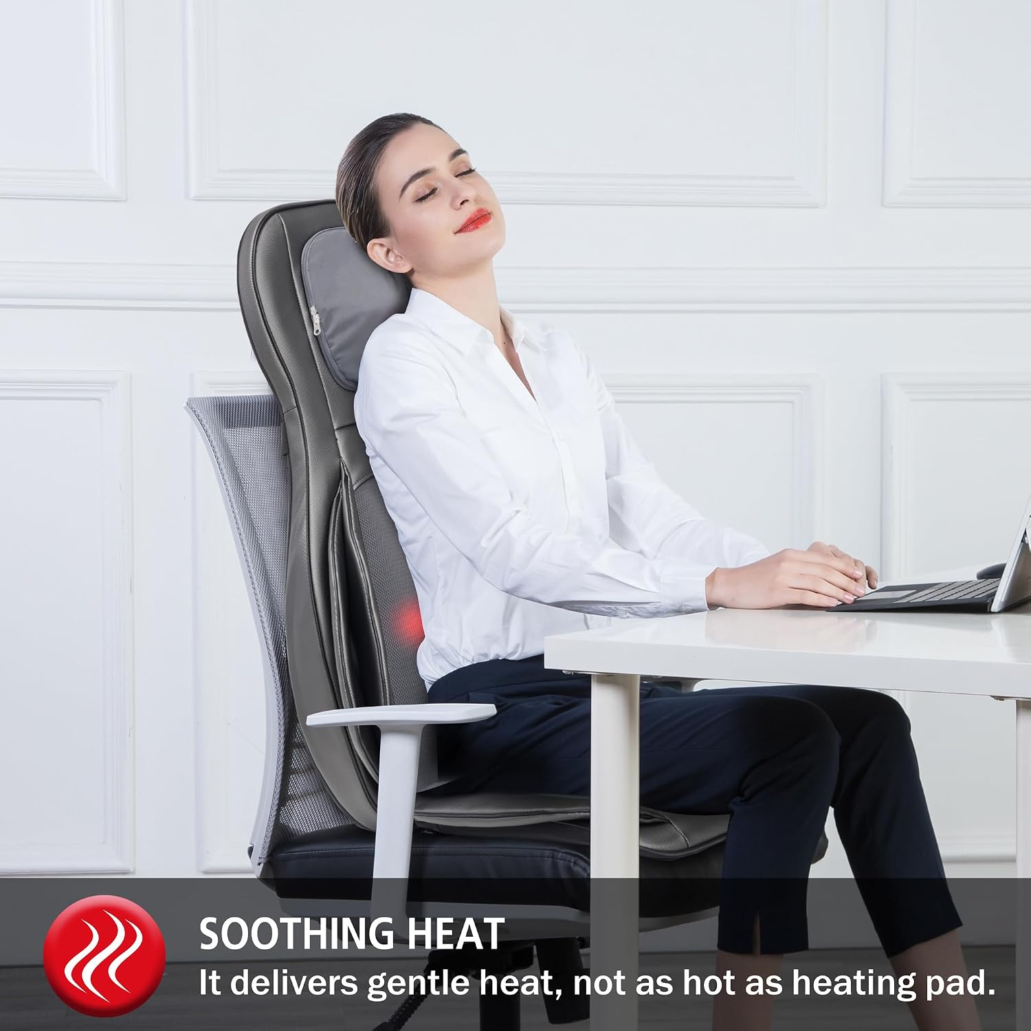 Detalle de COMFIER Shiatsu Back Massager with Heat – portable back massage chair cushion (dark grey)