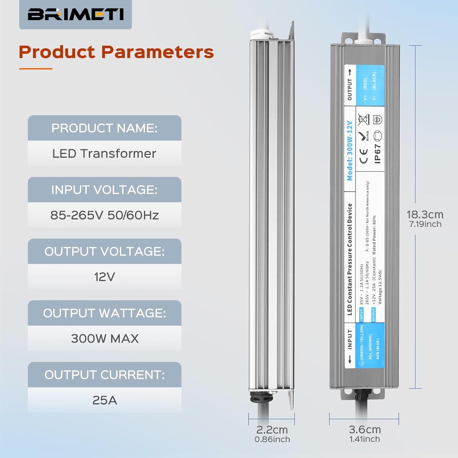 Thumbnail 2 de BRIMETI Transformador 12V 300W IP67 para Tiras LED