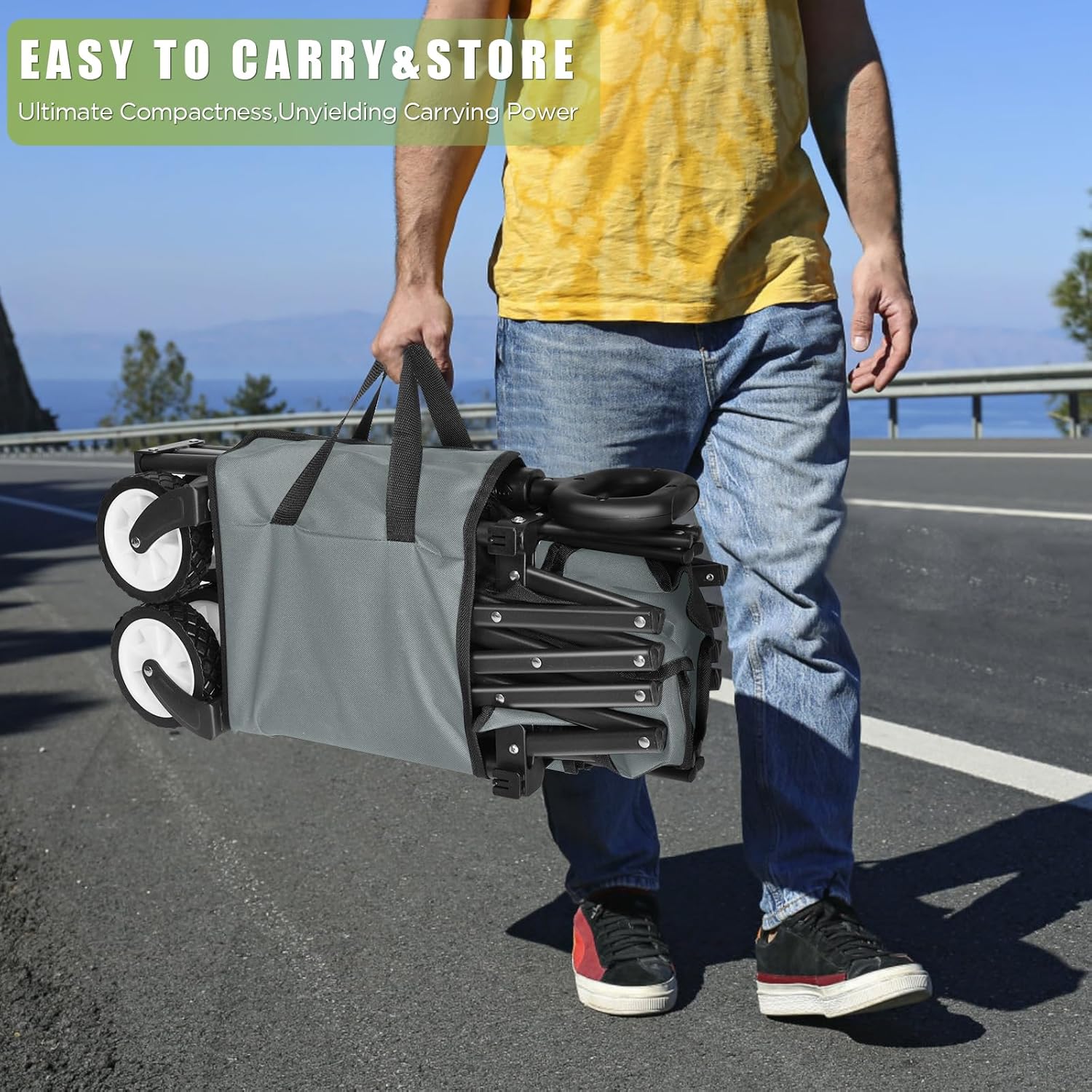 Thumbnail 5 de HOFTME Folding Trolley with Wheels (100L) – all-terrain folding wagon with adjustable handle and cover bag, grey