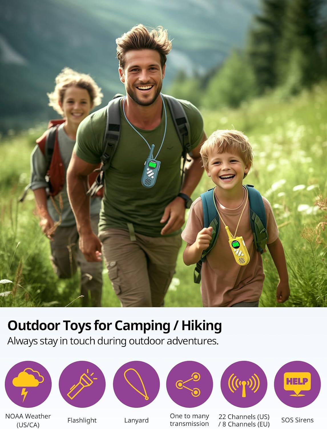 Thumbnail 1 de Inspireyes Kids Walkie Talkies (3-Pack) with Rechargeable Battery – Long Range, VOX & NOAA Weather