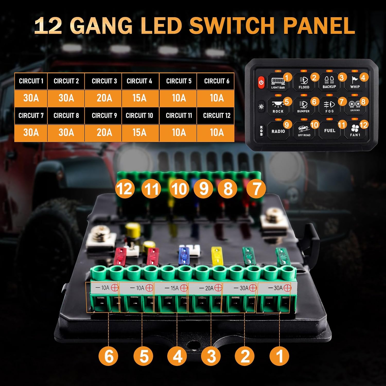Detalle de Chelhead 12 Gang 12V/24V Switch Panel