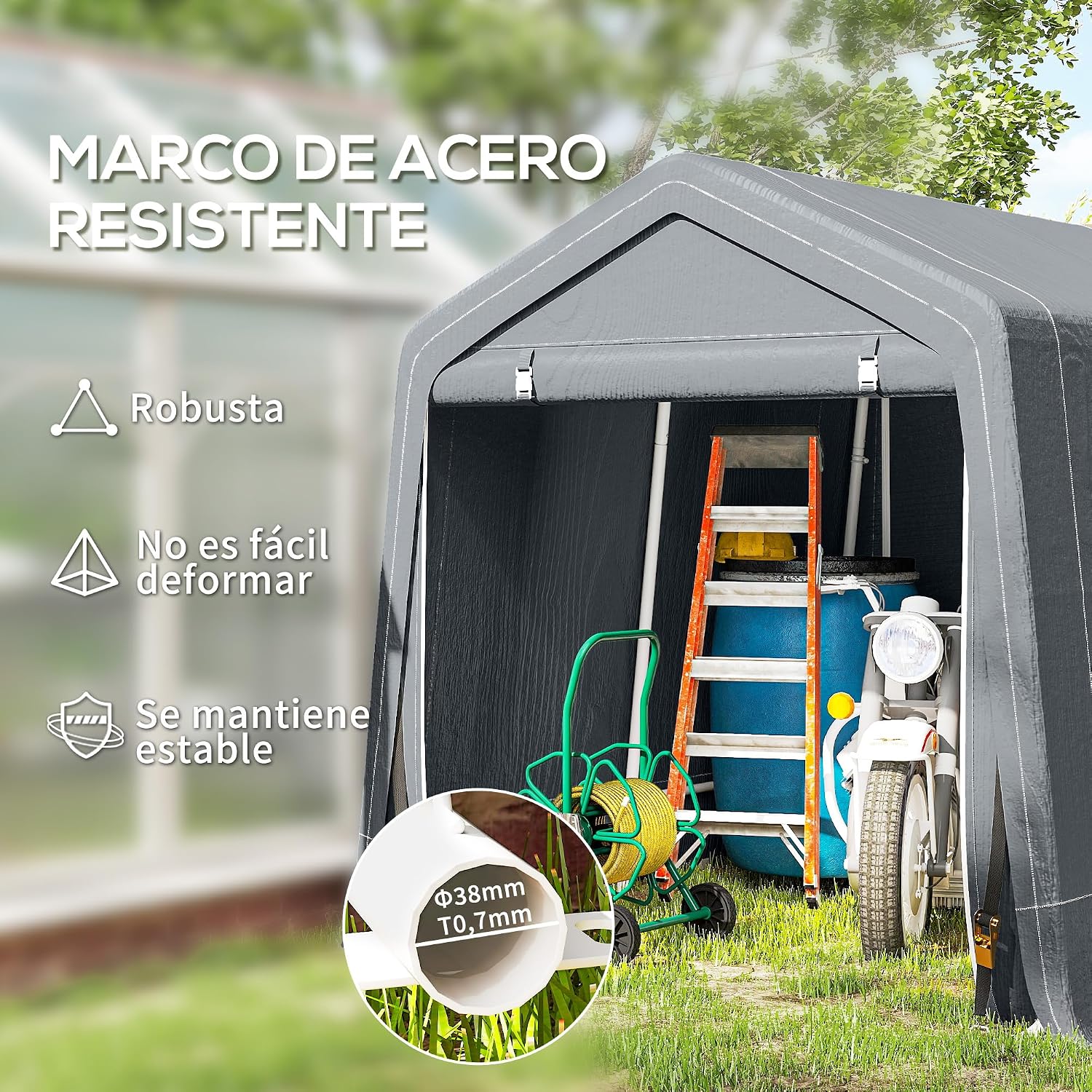 Detalle de Outsunny Carpa jardín 2,4x2x2 m para herramientas