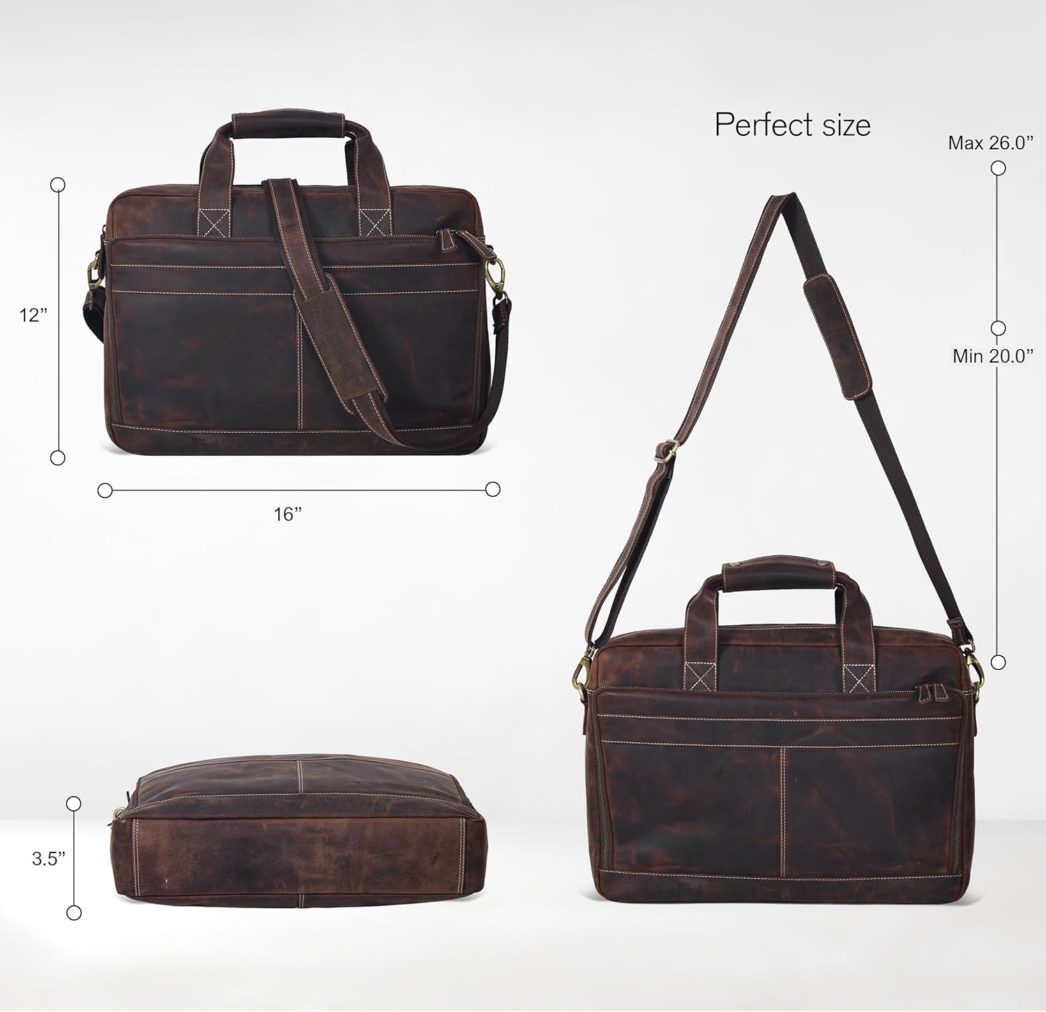 Thumbnail 5 de Oak Leathers handmade leather messenger bag with laptop briefcase design