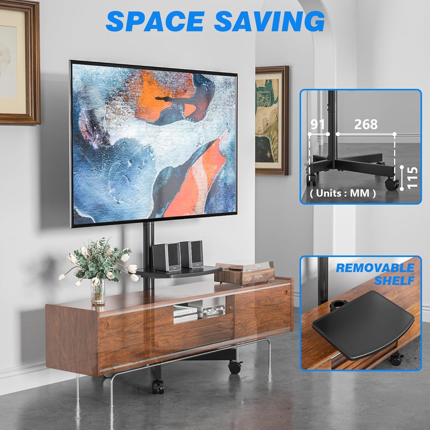 Thumbnail 2 de RFIVER Mobile TV Stand on Wheels (27–60 inch) with Height Adjustment, Tilt and VESA 400×400mm up to 40kg