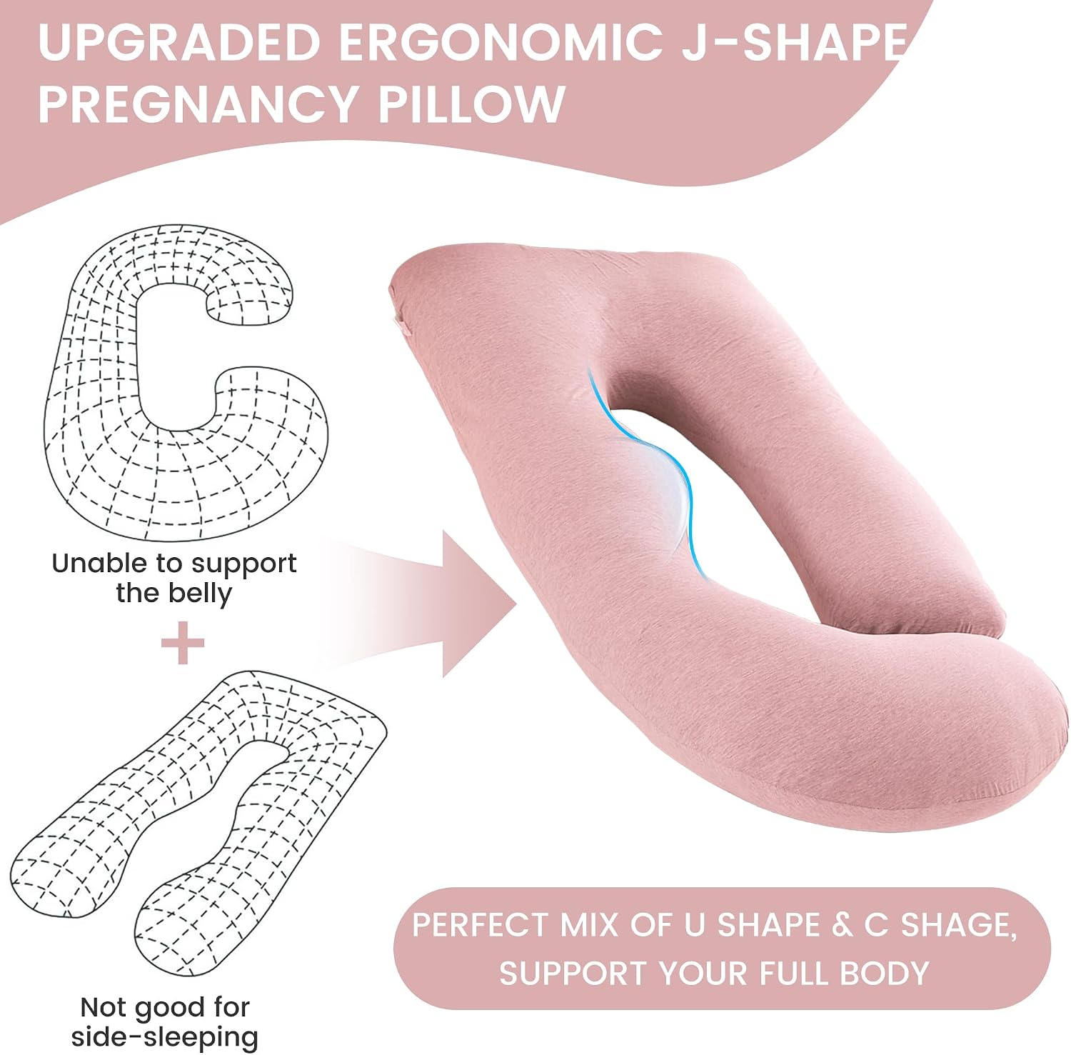 Thumbnail 6 de Jcickt 59-Inch Full-Body Pregnancy Pillow with Ice Silk Cover, Pink