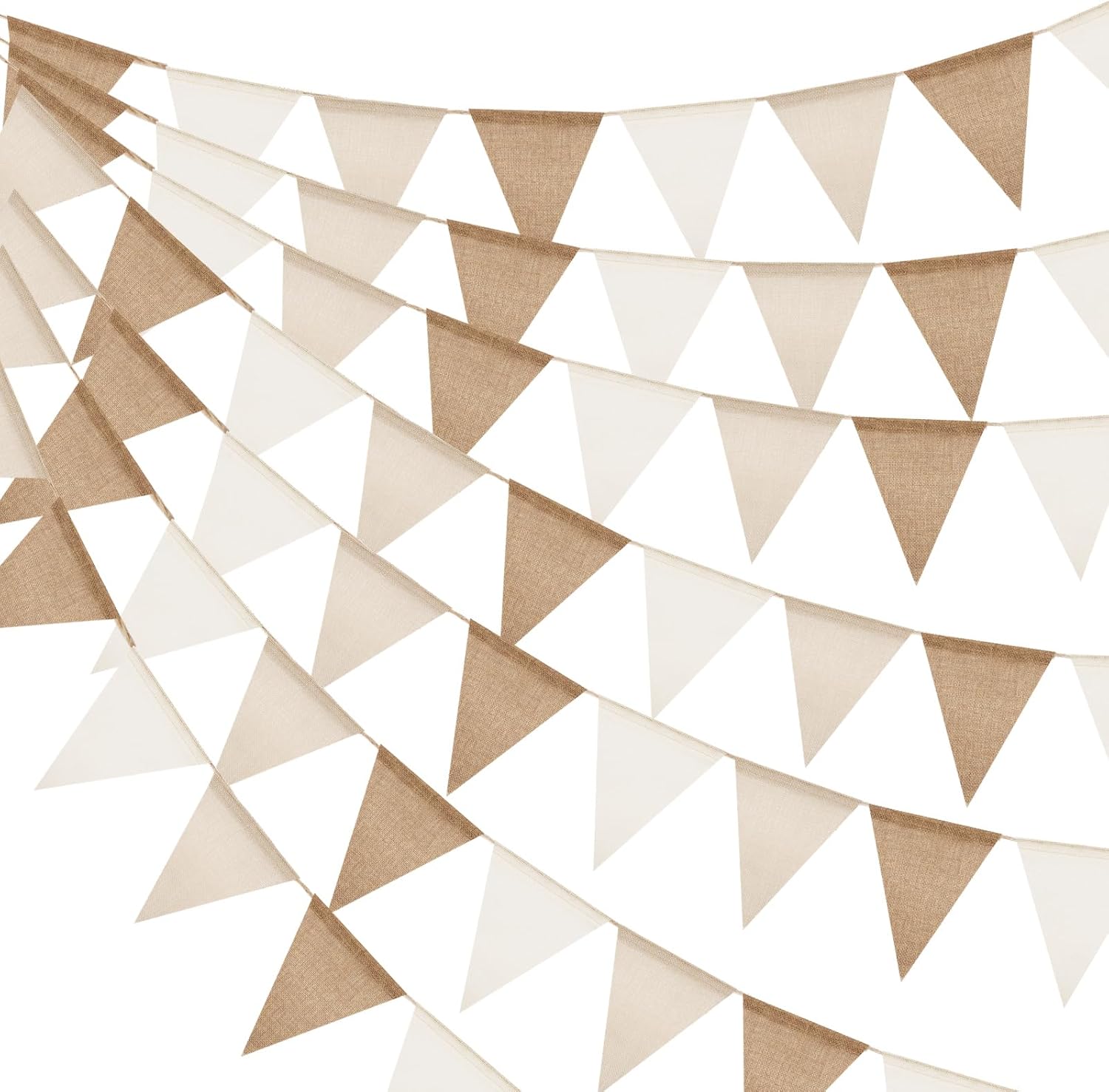 Detalle de jijAcraft Pre-strung Beige Brown Burlap Bunting — 60-Flag, 20m Hessian Banner for Indoor/Outdoor Decor