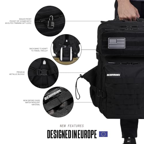 Detalle 2 de ELITRAINX Mochila 45L Táctica: Repelente al agua, cabina de avión y compartimentos pensados para deporte