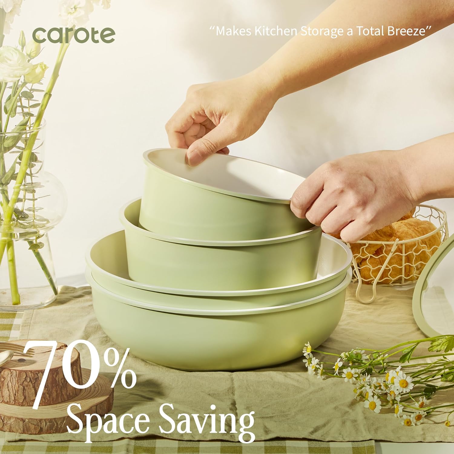 Thumbnail 5 de CAROTE 25-Piece Ceramic Cookware Set with Detachable Handles (PFAS Free, Nonstick)