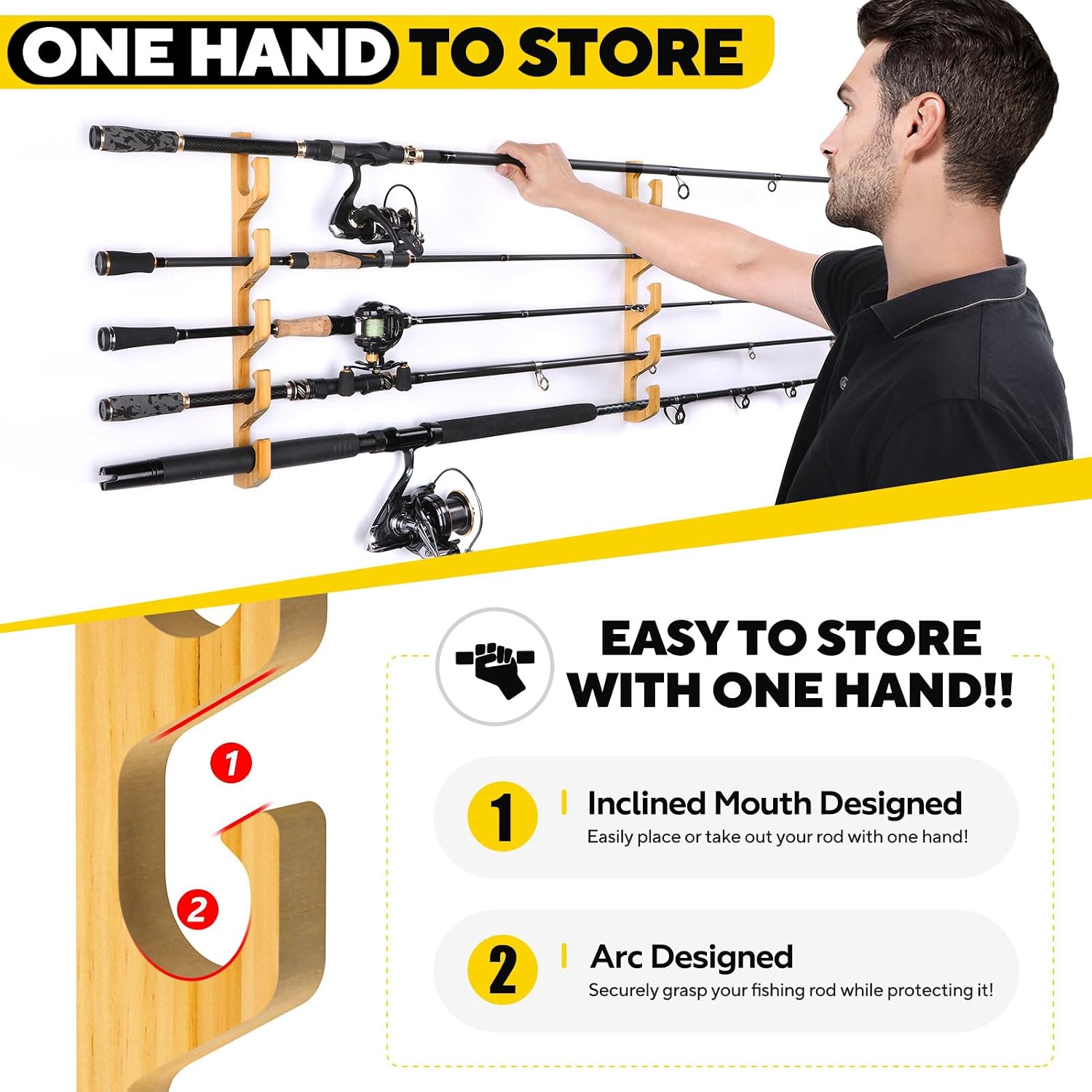 Detalle 2 de PLUSINNO fishing rod holder, solid wood
