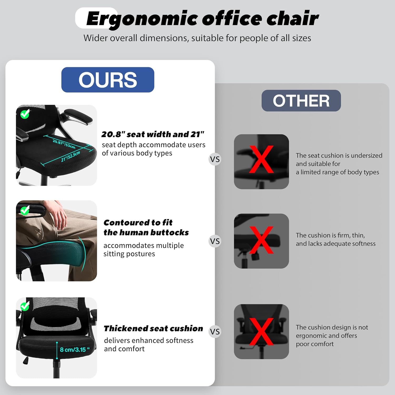 Thumbnail 4 de Fizzin Ergonomic Office Chair (Black) with Adjustable Lumbar Support — Up to 400 lbs