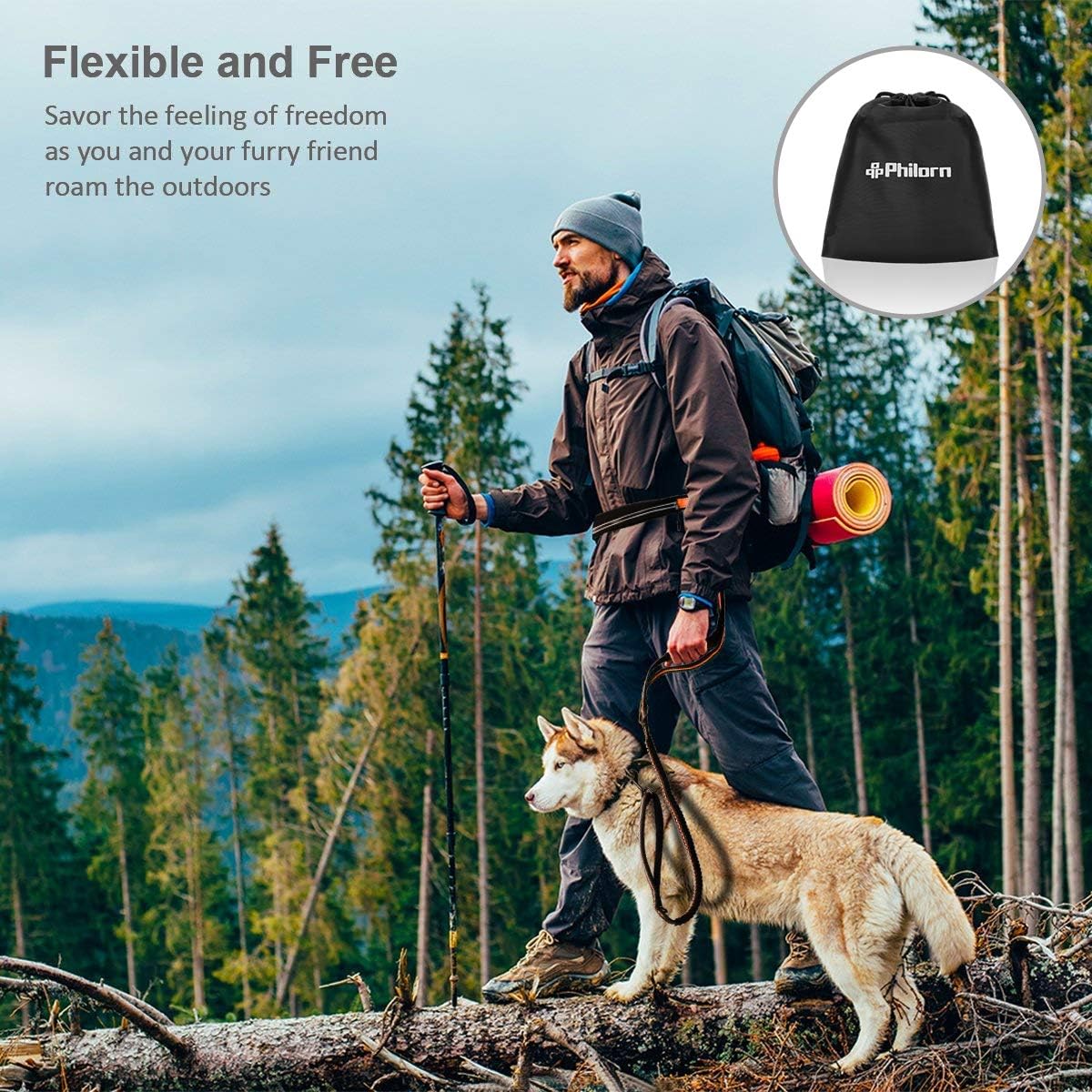 Thumbnail 6 de Philorn Hands Free Dog Lead with Phone Pouch: Extendable 47"–67", Dual Handle, Reflective & Waist Pack