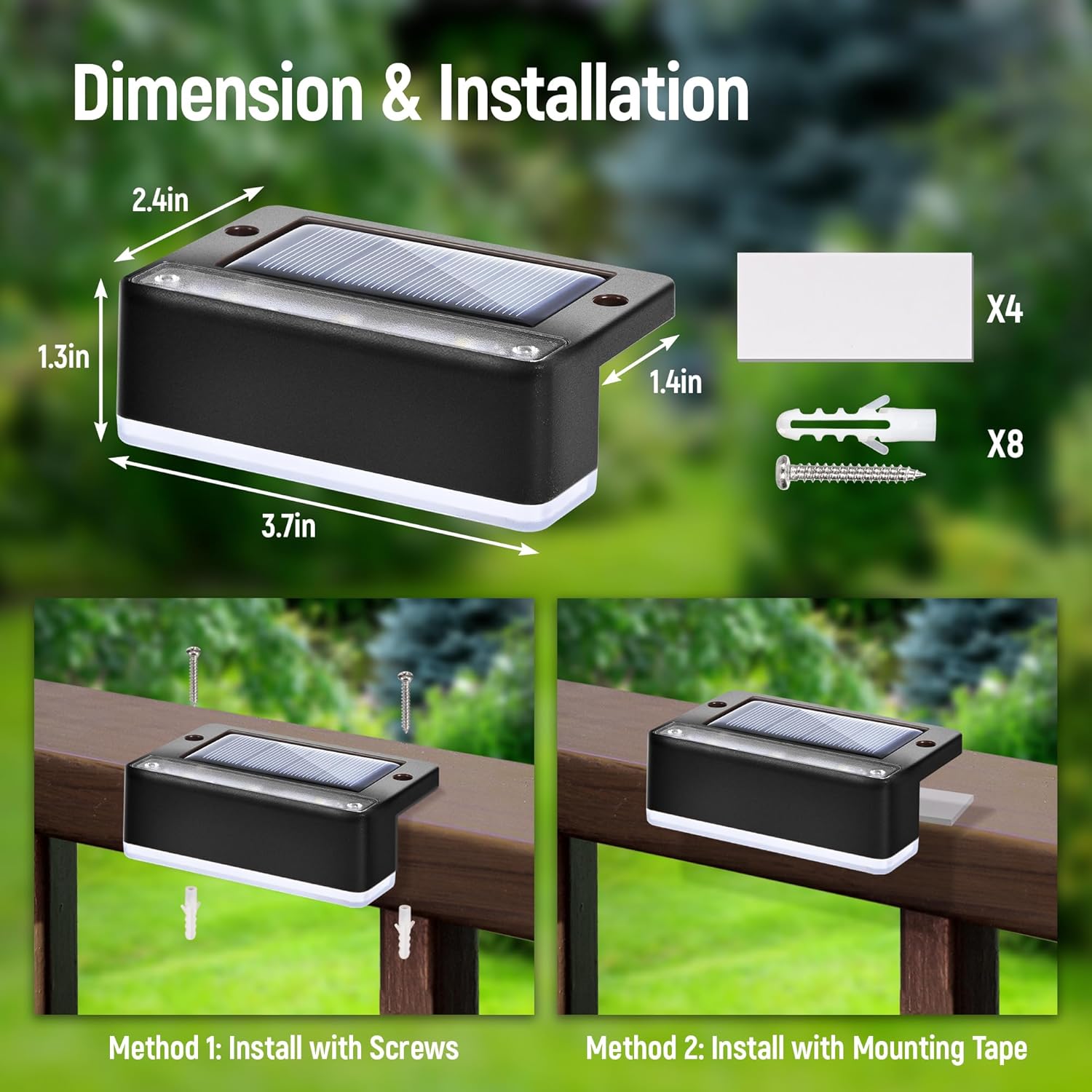 Thumbnail 5 de Solpex Solar Fence Lights – 8 Pack: Waterproof Outdoor Stair & Fence Lights with Dual Illumination (Warm White, Black)