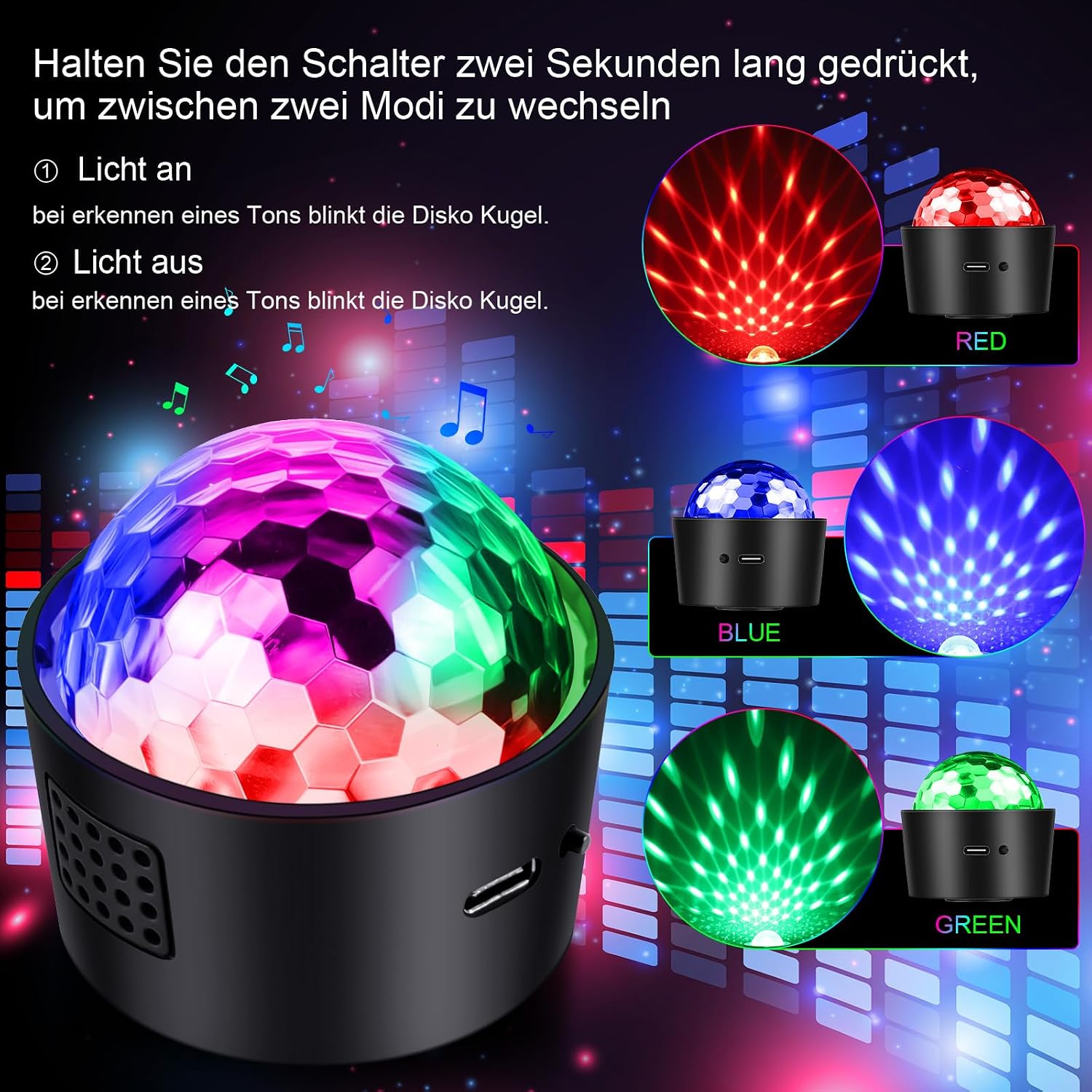 Thumbnail 1 de SEBRUANC Mini Discokugel: Musikgesteuerte LED-Partylicht mit USB-C, 380 mAh