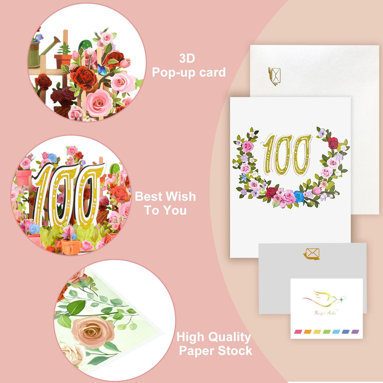 Thumbnail 4 de 100th Flower Birthday Pop Up Card for Women – Elegant 3D Garden Scene